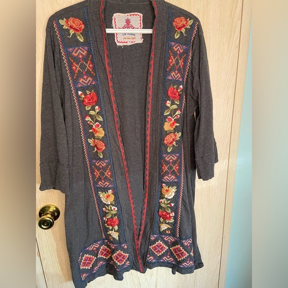 JOHNNY WAS JW Los Angeles Love Joy Light Long Embroidered Cardigan Sz Large